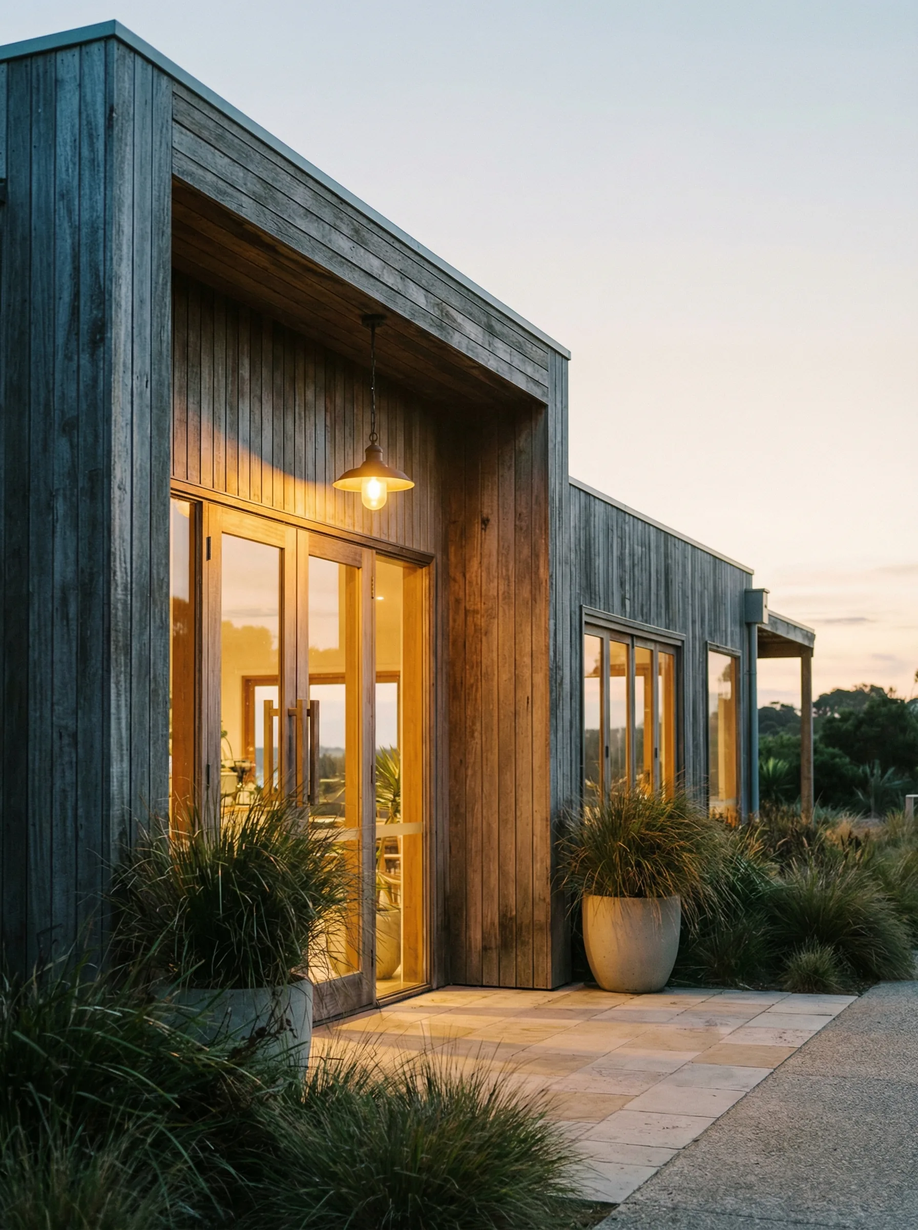 Drift & Co. cafe exterior at dusk