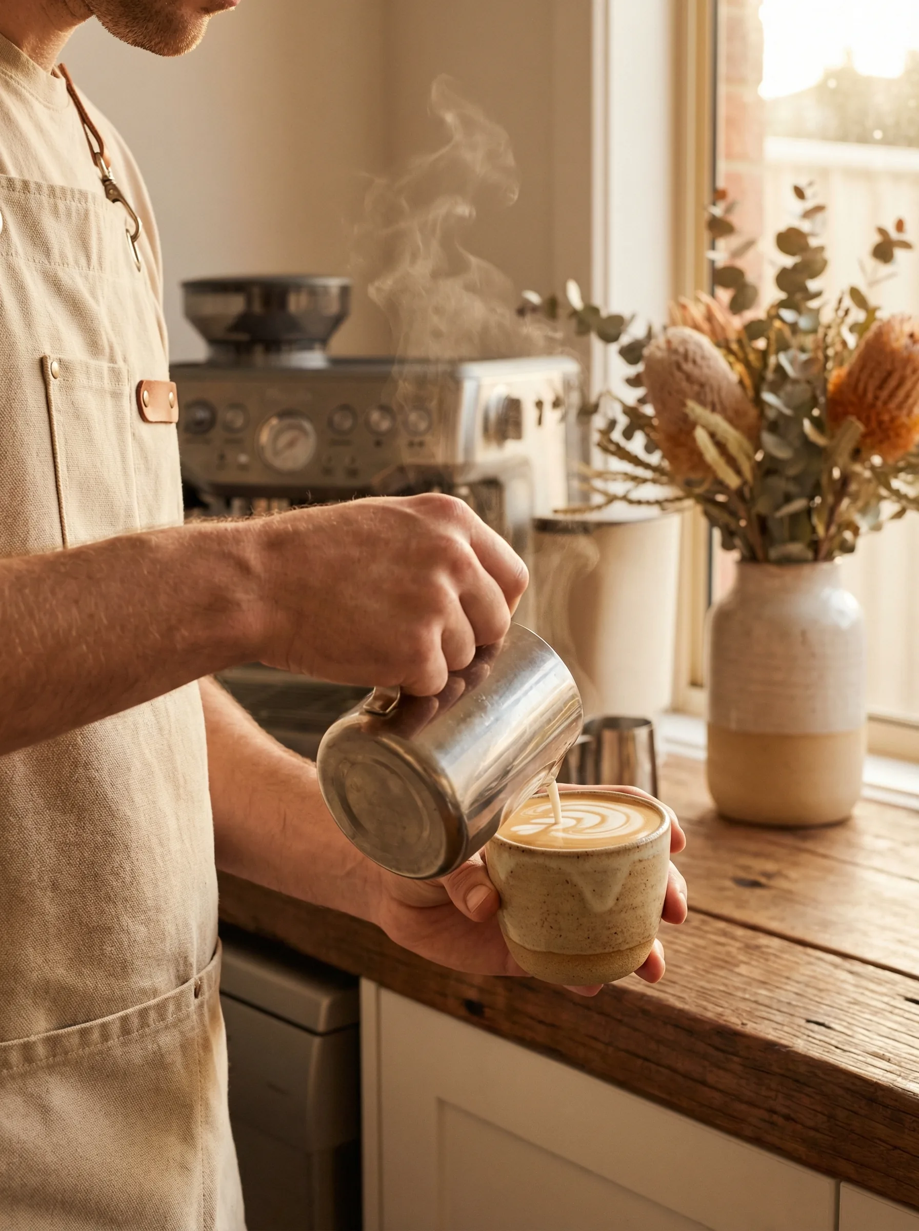 Barista pouring latte art